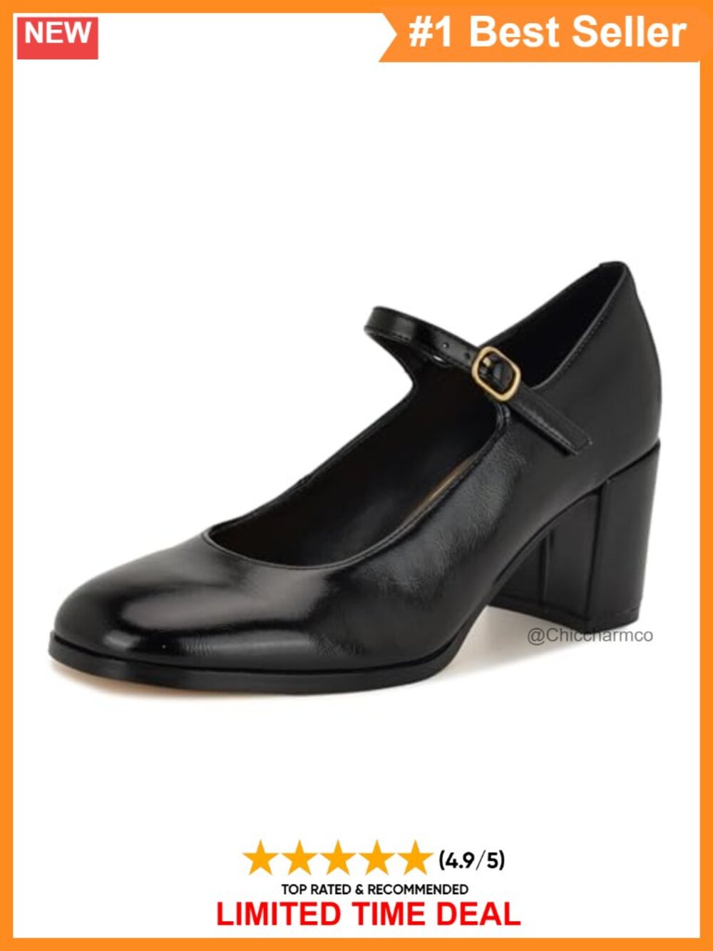 Nine West Maryj Block Heel Pump with Adjustable Strap